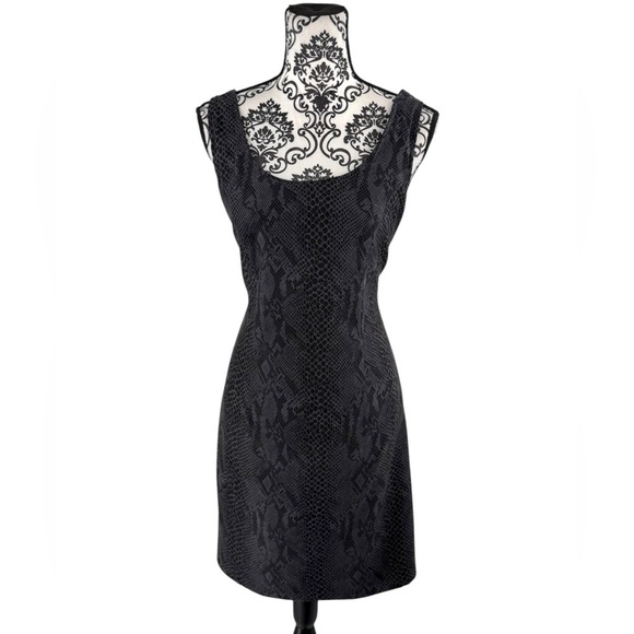 Joseph Ribkoff Dresses & Skirts - Joseph Ribkoff Black Snakeskin Textured Sheath Dress 10 | Vintage Bodycon Midi